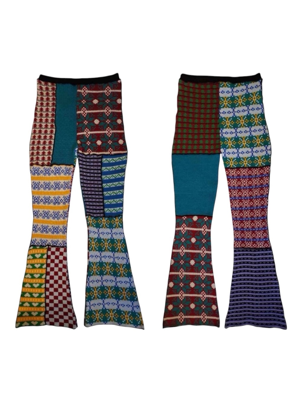 The Ragged Priest Free People NWOT Retro Grandmacore Cozy Patchwork Knit Pants L - Picture 2 of 10